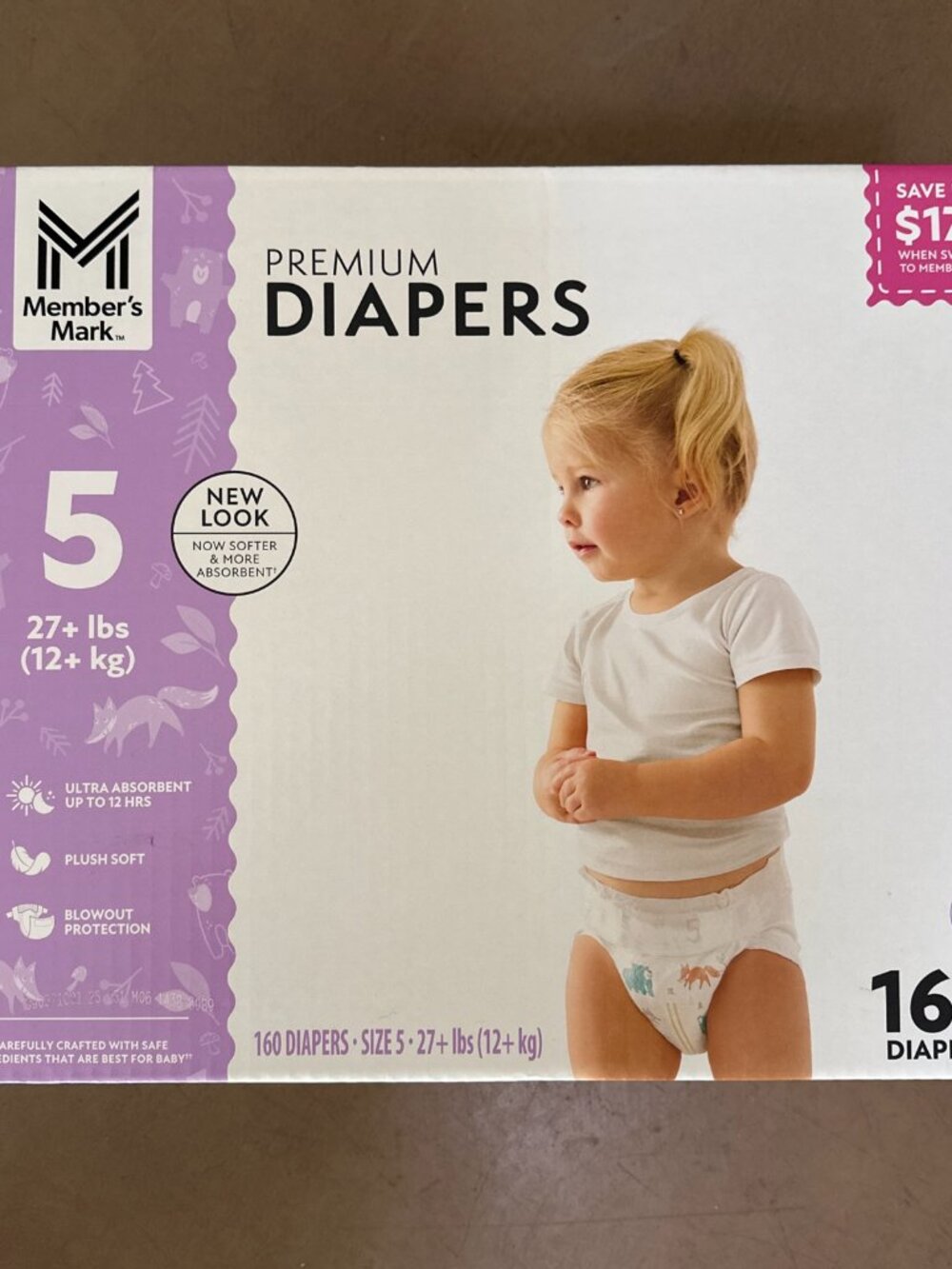 Member's Mark Premium Size 5 Baby Diapers 27+ Pounds 160 Count New